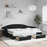 vidaXL Lit de jour avec gigogne et tiroirs noir 80x200 cm velours