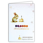 69-3122 Carte Anniversaire pour Enfant Fille Lapin d'Amour Bisous 1 an Bougie Peinture Aquarelle Mignonne -Finitions Dorure Or Doré + Gaufrage en Relief +1 Enveloppe Format 12x17cm -Fabriqué en Europe