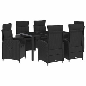 vidaXL Ensemble de repas extérieur 7 Pièces Noir 150 x 90 x 75 cm