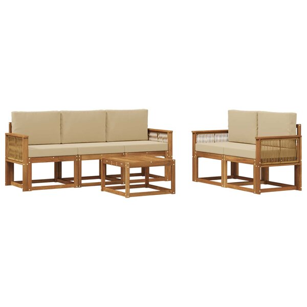 vidaXL Ensemble de canapés d'extérieur 6 pc Naturel et Beige Polyester