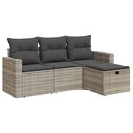 vidaXL Salon de jardin 4 Pièces avec coussins gris clair résine tressée