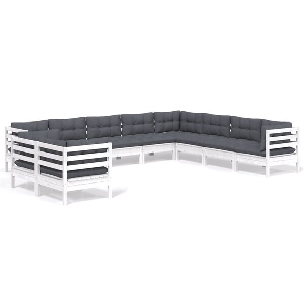 vidaXL Salon de jardin 10 Pièces avec coussins blanc bois de pin massif