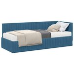 vidaXL Cadre de lit d'angle avec matelas 2 Pièces Bleu Velours