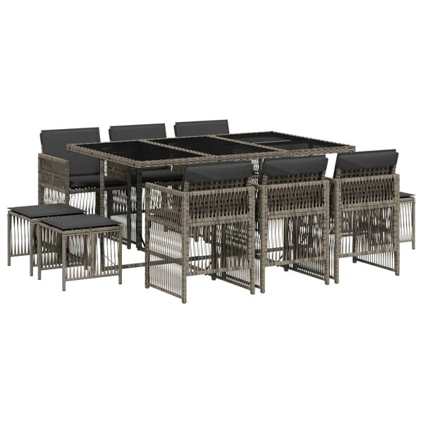 vidaXL Ensemble à manger de jardin 11Pièces avec coussins gris poly rotin