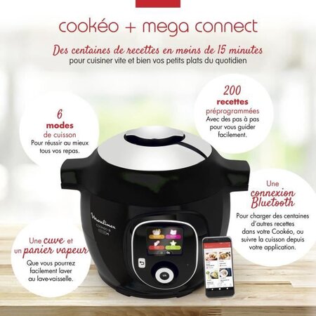 Moulinex ce859800 multicuiseur intelligent cookeo + connect avec balance et  moule de cuisson inclus - 6l - 200 recettes - noir - La Poste