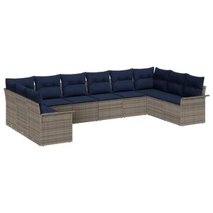 vidaXL Ensemble de canapé de jardin avec coussin 10 Pièces Gris polyrotin