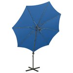 vidaXL Parasol déporté avec mât et lumières LED Bleu azur 300 cm