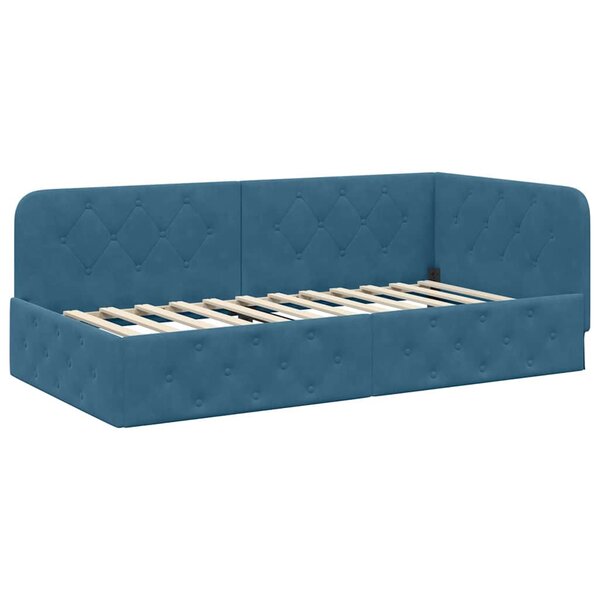 vidaXL Cadre de lit d'angle Bleu 100 x 200 cm Velours