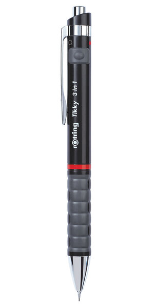 rOtring Tikky 3 en 1 multipen, corps noir, 2 stylos bille Noir/Rouge + 1 porte-mine 0,5 mm