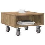vidaXL Table d'appoint avec roues Chêne artisanal 50 5 x 50 x 30 cm