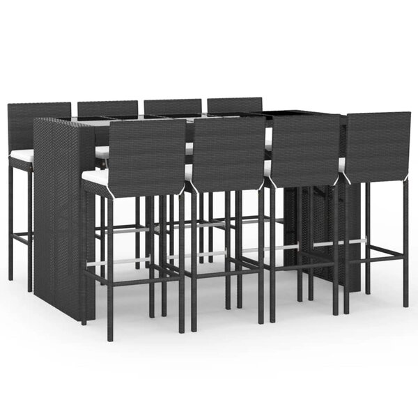 vidaXL Ensemble de bar de jardin 9 Pièces avec coussins noir poly rotin