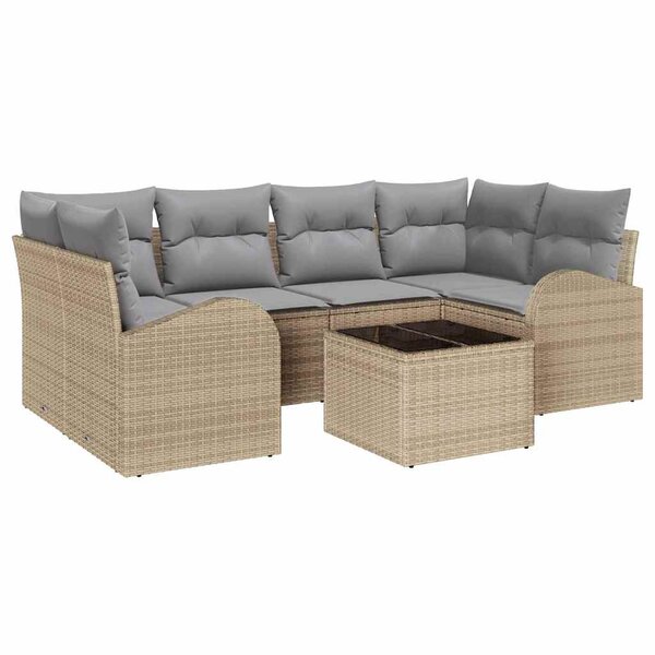 vidaXL Ensemble de canapé de jardin avec coussin 7 Pièces Beige et gris