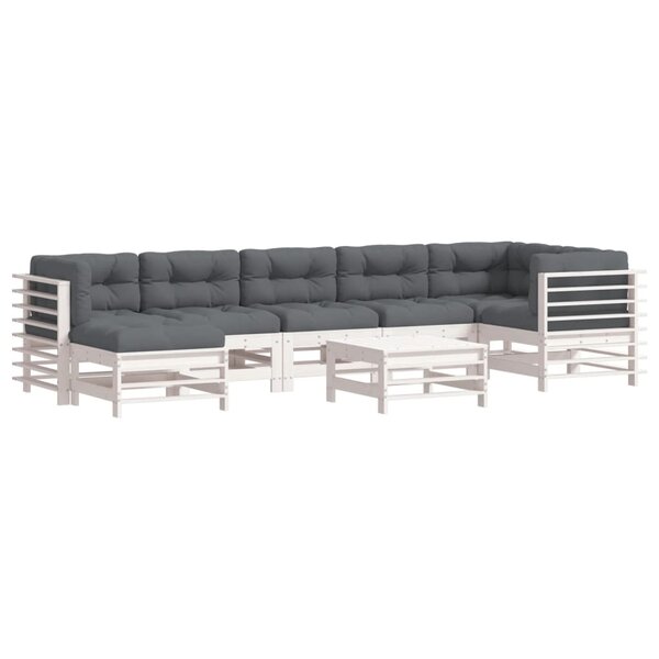 vidaXL Salon de jardin 8 Pièces avec coussins blanc bois massif