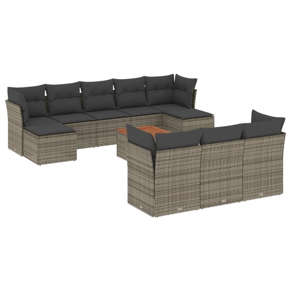 vidaXL Salon de jardin 11 Pièces avec coussins gris résine tressée