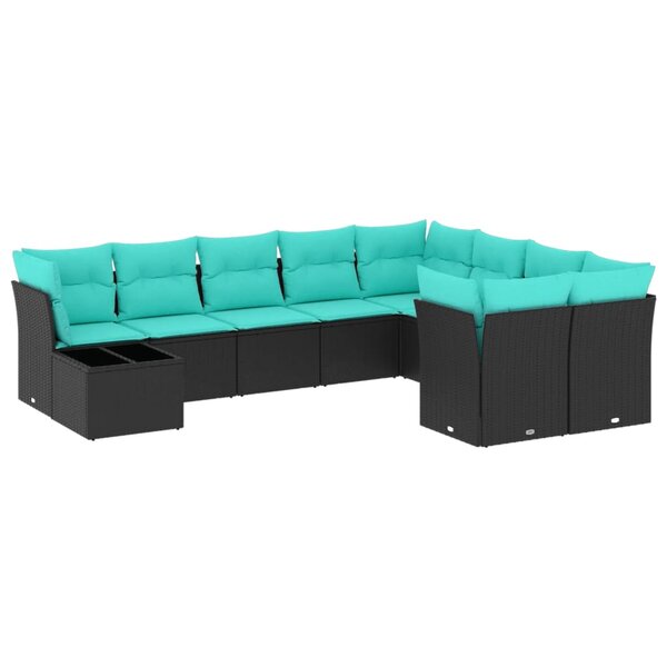 vidaXL Salon de jardin 10 Pièces avec coussins noir résine tressée