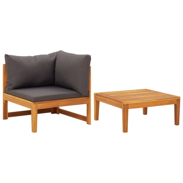 vidaXL Salon de jardin 2 Pièces avec coussins gris foncé Bois d'acacia