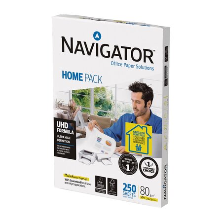 Papier blanc a4 navigator home pack - 80 g - ramette 250 feuilles - lot de 10