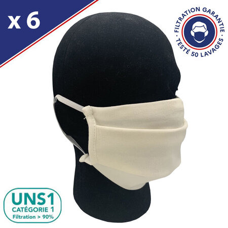 Masque Tissu Lavable x50 Blanc Lot de 6