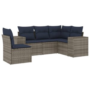 vidaXL Salon de jardin 5 Pièces avec coussins gris résine tressée