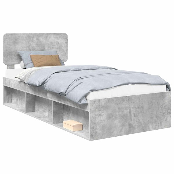 vidaXL Cadre de lit avec tête de lit Gris Béton 75 x 190 cm Pin massif