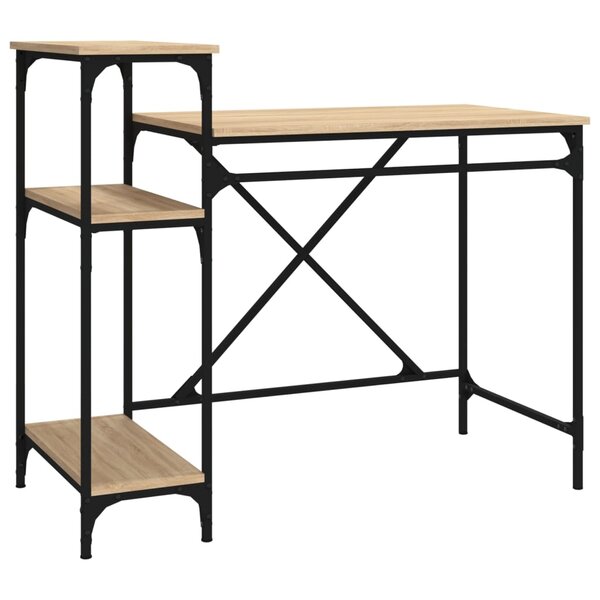 vidaXL Bureau avec étagères chêne 105x50x90cm bois d'ingénierie et fer