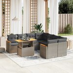 vidaXL Salon de jardin 9 Pièces avec coussins gris résine tressée