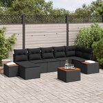 vidaXL Ensemble de canapé de jardin avec coussin 8 Pièces Noir Polyrotin