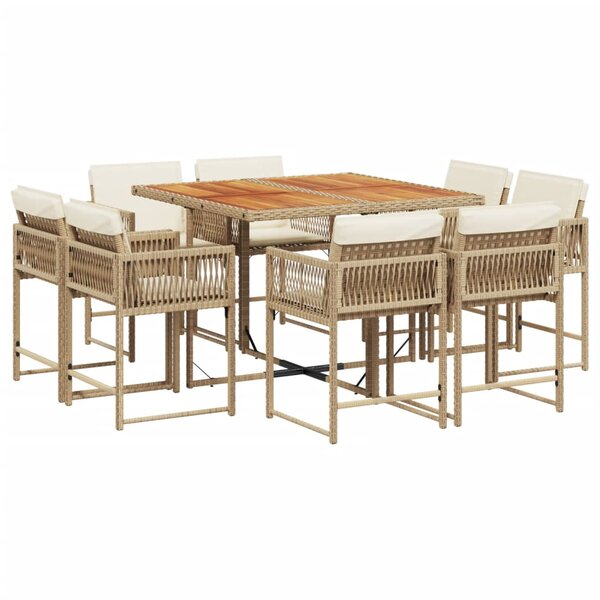 vidaXL Ensemble à manger de jardin et coussins 9 Pièces beige Poly rotin