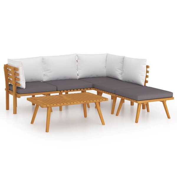 Salon de jardin meuble d'extérieur ensemble de mobilier 6 pièces avec coussins bois d'acacia solide 02_0016658