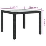 Vidaxl table de jardin 90x90x75 cm verre trempé et résine tressée noir