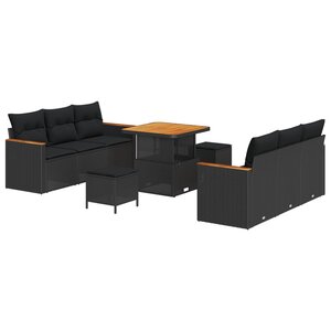 vidaXL Ensemble de canapé de jardin 9 Pièces Noir polyrotin