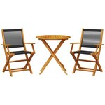 vidaXL Ensemble de bistro 3 Pièces noir polypropylène et bois massif