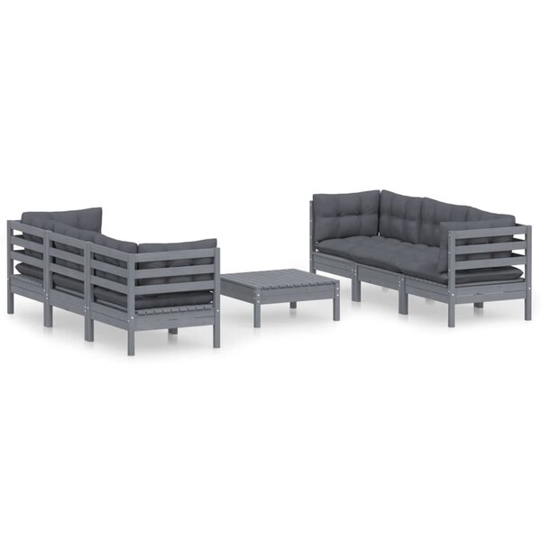 vidaXL Salon de jardin 7 Pièces avec coussins anthracite bois de pin