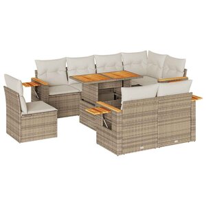 vidaXL Salon de jardin avec coussins 9 Pièces beige résine tressée acacia