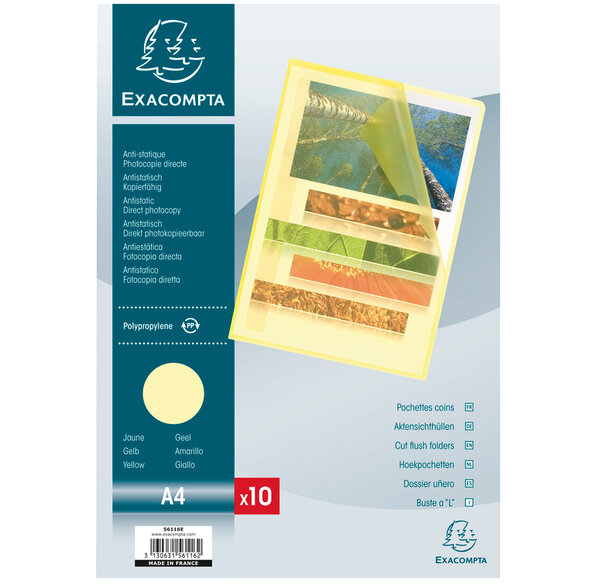 SACHET 10 POCH.COINS PP Grainé JAUNE x 10 EXACOMPTA