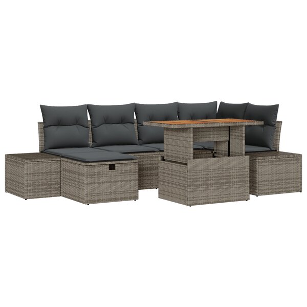 vidaXL Ensemble de salle à manger de jardin de 7 pièces avec coussins gris en rotin poly et acacia