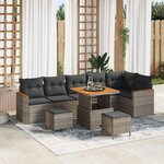 vidaXL Ensemble de canapé de jardin avec coussin 9 Pièces Gris Poly rotin