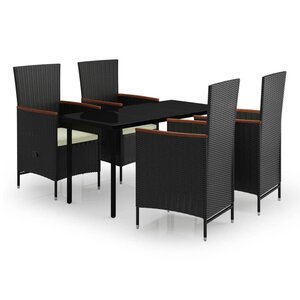 vidaXL Ensemble à manger de jardin avec coussins 5 Pièces Noir