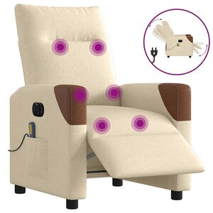 vidaXL Fauteuil inclinable de massage électrique crème tissu