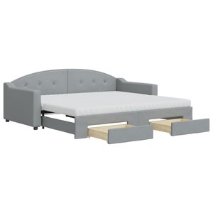 vidaXL Lit de jour avec gigogne et tiroirs gris clair 90x190 cm tissu