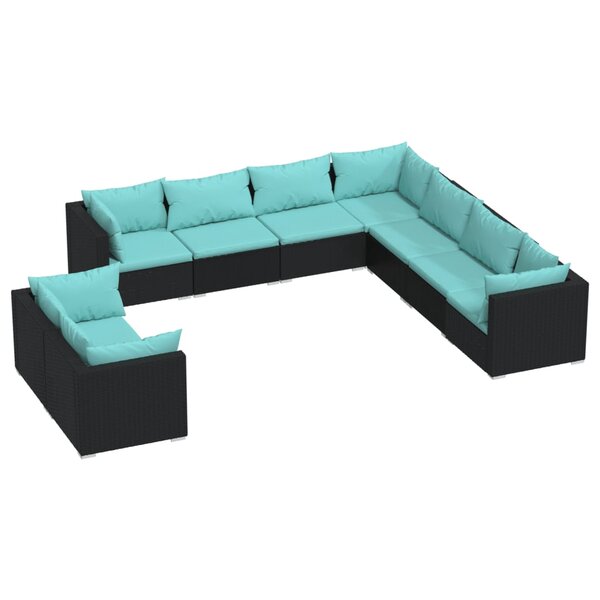 vidaXL Salon de jardin 9 Pièces avec coussins Noir Résine tressée