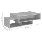 Vidaxl table basse gris béton 105x55x32 cm aggloméré