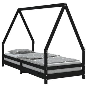 vidaXL Cadre de lit pour enfants noir 80x200 cm bois de pin massif