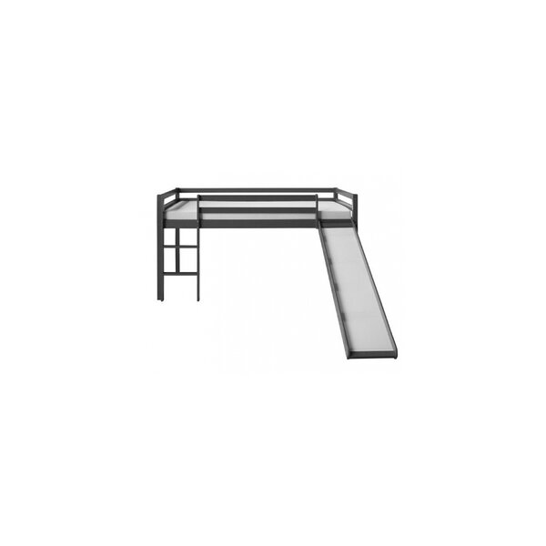 Lit mezzanine gris pour enfants avec toboggan et echelle  90 x 200 cm