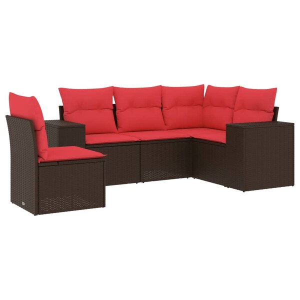 vidaXL Salon de jardin avec coussins 5 Pièces marron résine tressée