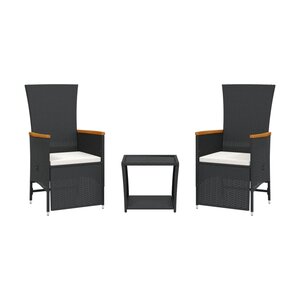 vidaXL Ensemble à manger de jardin avec coussins 3 Pièces Noir