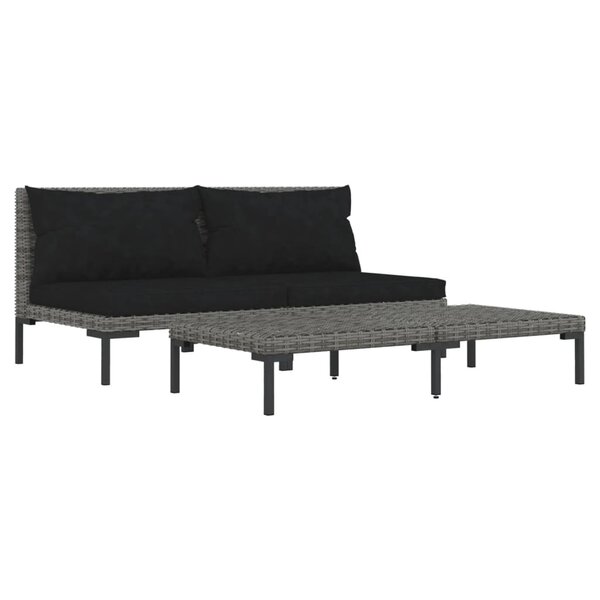 vidaXL Salon de jardin 3 Pièces Gris foncé Résine tressée demi-ronde