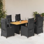 vidaXL Ensemble à manger de jardin coussins 7Pièces Noir Résine tressée