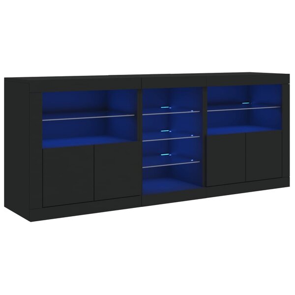 vidaXL Buffet avec lumières LED noir 181 5x37x67 cm