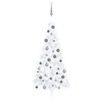 vidaXL Demi-arbre de Noël artificiel pré-éclairé et boules blanc 180cm
